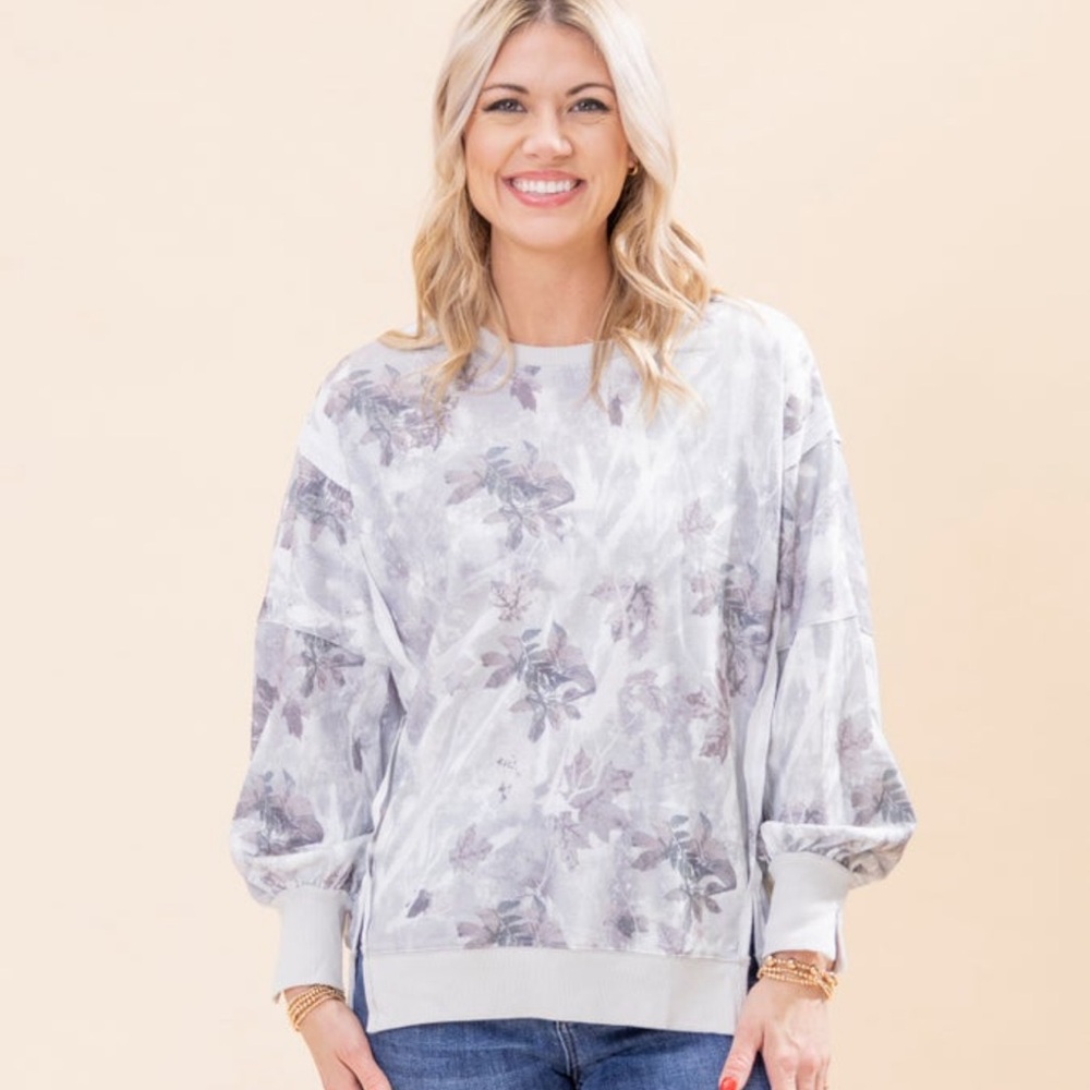 Easel White Leafy Camo Gray Sweatshirt